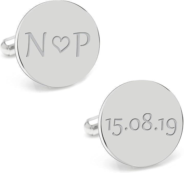 LeCalla Personalized Cufflinks for Men Wedding Gifts Custom Alphabet Initial With Love Heart Engraved Cufflinks for Groom Father Brother Friend Gift for Husband