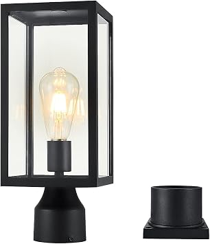 Windben Large 15 inch Outdoor Post Light,Waterproof Cast Aluminium Lamp Post Light Fixture,Post Lantern with Pier Mount Base,Matte Black,Suitable for Garden,Yard,Driveway,etc