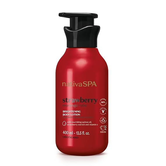 Nativa SPA by O Boticario, Ruby Strawberry Antioxidant Body Lotion, Brightening Vitamin C and Nourishment for Radiant Skin, 13.5 Ounce