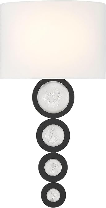Savoy House 9-1032-1-89 Marseille Contemporary Glam Modern White Fabric Wall Sconce, Integrated LED 1-Light 9 Watt, 18" H x 9" W, Matte Black
