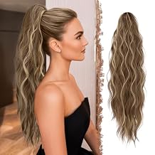 FESHFEN Ponytail Extensions, Long Claw Clip in Ponytail Hairpiece Synthetic Pony Tails Hair Piece Natural Wavy Hairpieces for Women, Mixed Blonde 25 inch