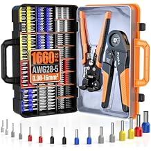 Preciva Ferrule Crimping Tool Kit with Wire Stripper, Quadrilateral Ferrule Crimper for AWG 28-5(0.08-16mm2) Self-Adjustable Ratchet Ferrule Terminals Crimping Tool with 1660Pcs Ferrules Connectors