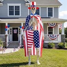 Cozypower 4 Pcs 4th of July 12 ft Skeleton Cloth Accessories, USA Flag Pattern Giant Skeleton Costume with Patriotic Hat, Cloak, Shorts and Bow Tie for Garden Lawn Decor 250th Anniversary Celebration