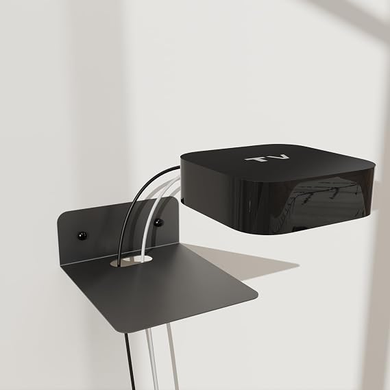 Floating Metal Wall Mount Shelf,Shelf for Projector,TV Cable Box,Router,Speaker,Sound Bar,Camera,Gaming,Decor Display (Black, 5.5" x 4.7")