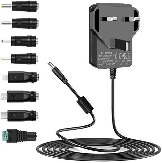 5V DC Power Supply, AC/DC 5Vdc 3A 2A 1A Adapter with 8 Tips DC Power Cord | for Yealink IP Phones Digital Photo Frame Baby Monitor Bluetooth Speaker TV Box ADSL Cats HUB Security Camera Android Device