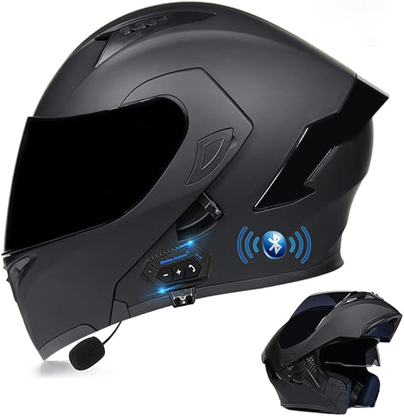 Bluetooth Modular Motorbike Helmet Full Face Flip Up Motorcycle Helmet, DOT/ECE Approved, with Double Visor Built-in Speaker Headset Microphone, for Automatic Answering M~XXL