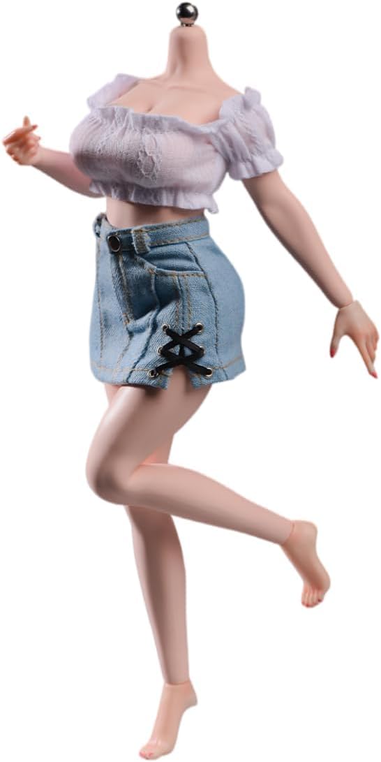 YM610 1/6 Scale Female Oversize Breast Seamless Body 12'' Flexible Plump Action Figure Body Doll with Physiological Details (Pale, Makeup Version)