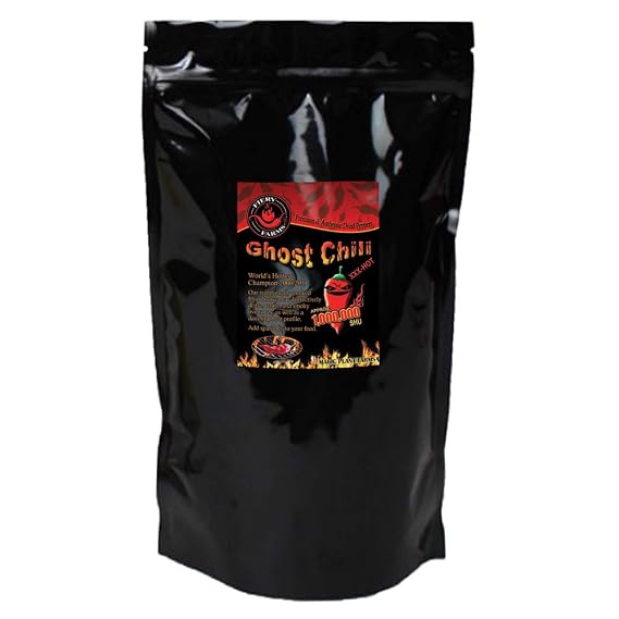 Extremely Hot Smoked Bhut Jolokia (Ghost Pepper) Chili Powder by Magic Plant - Spicy Rich Smoky fruity flavor | Kosher Gluten-Free Non-GMO All Natural | Perfect for any dish or drink (16 oz/1 lb)