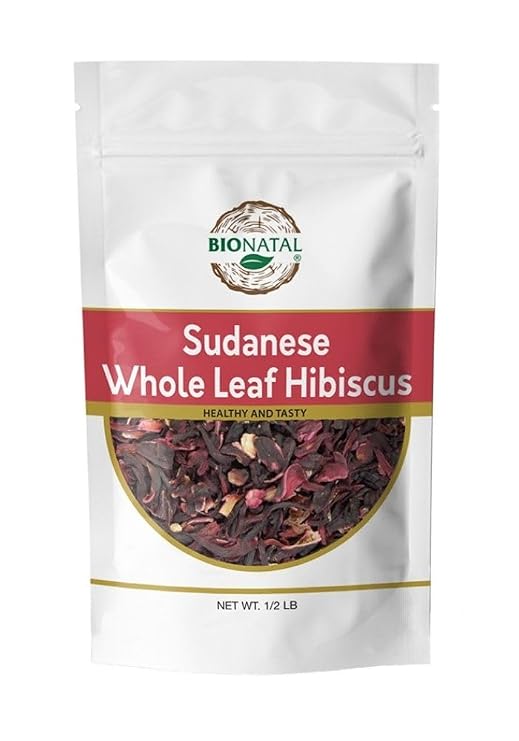 BioNatal Sudanese Whole Leaf Hibiscus Premium Whole Leaf Loose Hibiscus Tea, Caffeine-Free Herbal Tea, Dried Hibiscus Flowers for Hot or Iced Tea, Rich in Vitamin C 0.5lb Resealable Bag