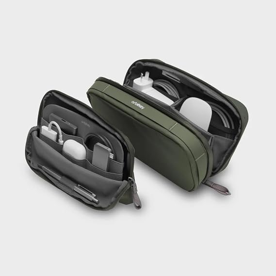 Orbitkey 2-in-1 Tech Accessory Pouch - Olive | Detachable Slim Sleeve | Organizes Cables & Chargers | Water-Resistant Fabric | Travel Ready