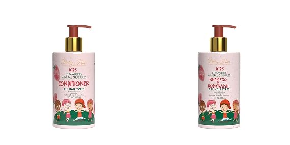 Baby Hair - Strawberry Mineral Kids Hair Conditioner & Shampoo/Body Wash, Sulfate-Free Toddler Hair Conditioner with Strawberry Oil, Camellia Oil, and Biotin, Set of 2(10 fl.oz each)