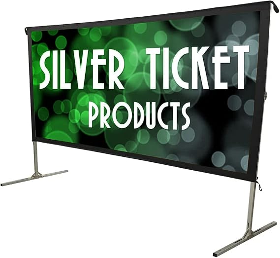 Silver Ticket Products STO Series Indoor/Outdoor 16:9 4K / 8K Ultra HD, HDR & HDTV Ready Movie Projector Screen Front Projection White w/Black Back, 200" Sliding Snap Frame with Stand STO-169200S