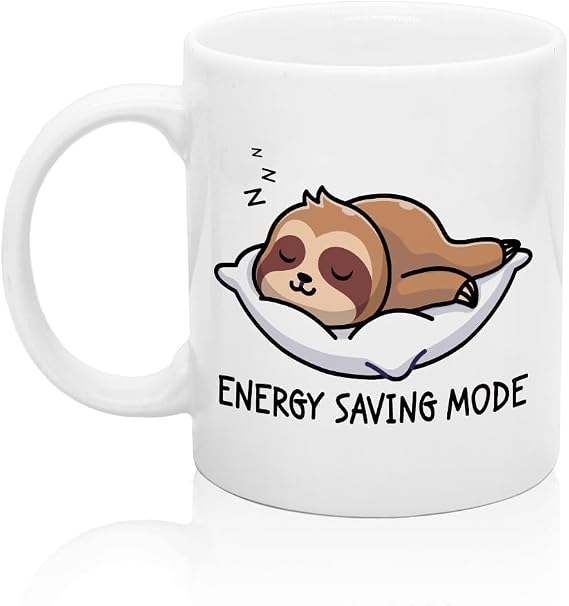 XQLZY Energy Saving Mode Funny Coffee Mug, Cute Morning Coffee Mug, Holiday Birthday Gift for Dad Mom Friends Coworkers Sloth Lovers, Humorous Sarcastic Office Gift - 11oz Ceramic Novelty Mug
