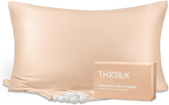 THXSILK 100% Mulberry Silk Pillowcase for Hair and Skin Health, 25 Momme Soft and Smooth Pillowcase with Hidden Zipper, Gift Box, Premium Grade 6A+ Silk, 1pc (Standard 20"x26", Beige)