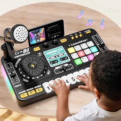 Toddlers DJ Mixer Toys, Electronic Baby Musical DJ Toys with Lights, Songs, Sound Effects, Microphone, Kids Electronic Piano Sets, Chiristmas Birthday Gifts for 3 4 5 6 Years Old Boys Girls