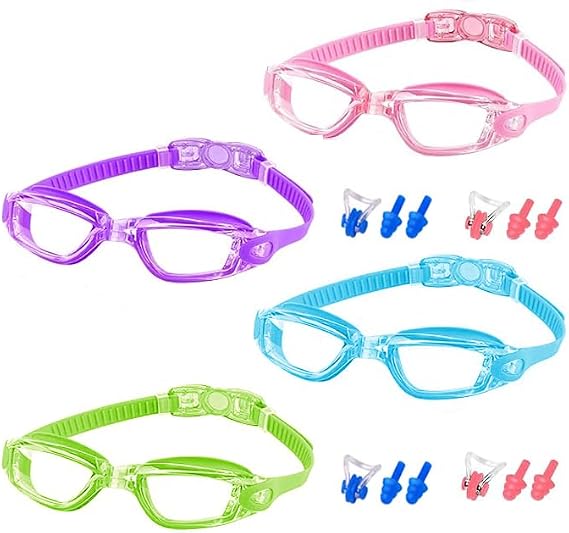 Kids Swim Goggles, 4 Packs Swimming Goggles for Kids Youth Girl Boy, Anti-Fog Anti-UV Leak Proof Swim Glasses Age 4-16