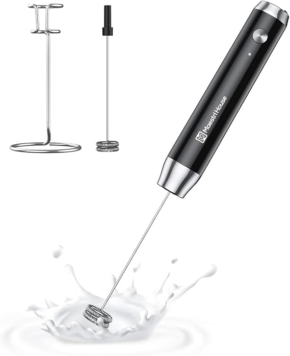 Maestri House LunaFro Rechargeable Milk Frother, Stand & 2 Detachable Whisk