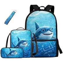 GIFTPUZZ Glasses Shark Boys Backpack with Lunch Box and Keychain Set Cool Kids School Bag with Lunch Bag Boys Adjustable Kids Bookbag Children Back to School Gifts
