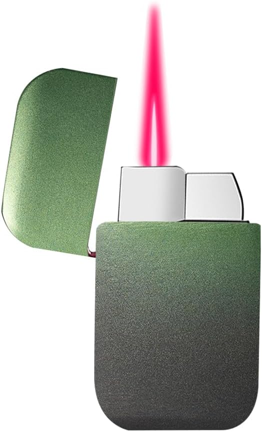 Jet Torch Butane Lighter, red Flame Cool Lighter, Cute Flash Torch Windproof Lighter, Metal refillable Butane Lighter, Gradient Lighter, Outdoor, Camping, Barbecue, Candles (Green god)