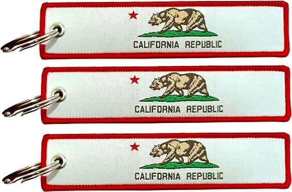JAVD California Flag Keychain Tag with Key Ring - Keys, Cars, Motorcycles, Backpacks, Luggage and Gifts - EDC (3 Pack)
