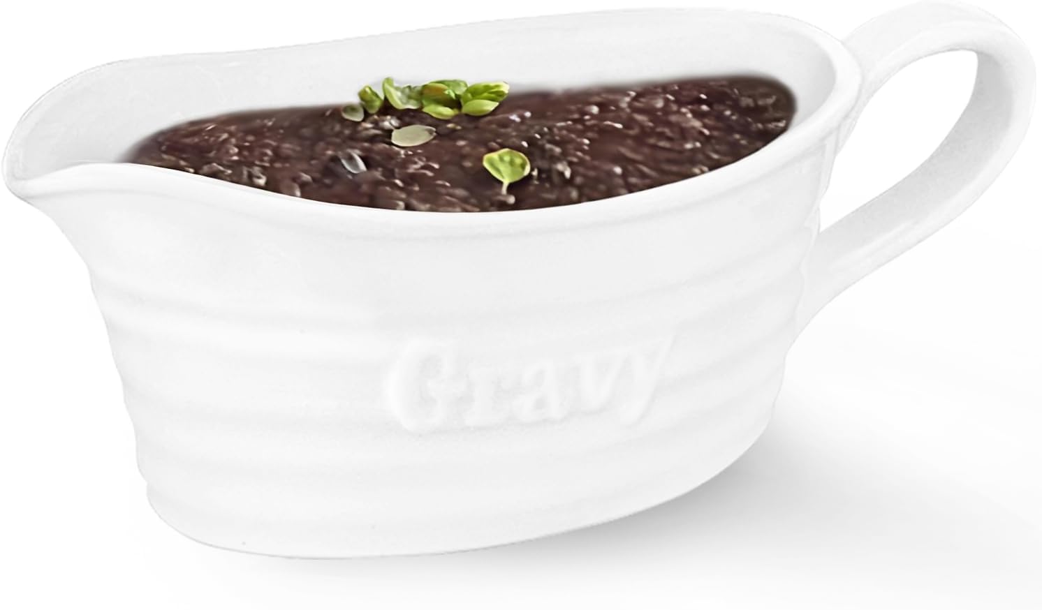 Qlans Large 18 Oz eramic Gravy Boat, with Big Dripless Lip Spout,，Serving Dispenser, Porcelain Pitcher for Sauces, Dressings and Creamer, Large Handle, Microwave and Dishwasher Safe,