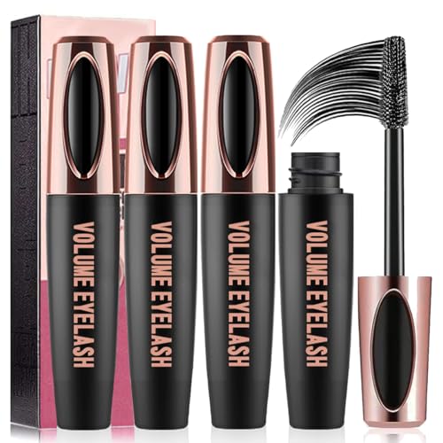 3 PCS 4D Silk Fiber Lash Mascara Waterproof Mascara Eyelash Extension Thicker Voluminous Eyelashes, Smudge-proof, Long-Lasting, Dramatic Extension, Smudge-proof, Hypoallergenic Formula 3 Packs