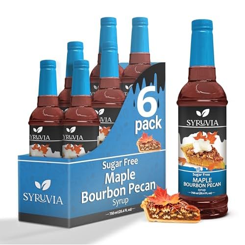 Sugar-Free Maple Bourbon Pecan Syrup by Syruvia 6-Pack, 25.4 fl oz, Wholesale Coffee Syrup Shops, Cafes, Baristas, Bistros, Beverage Bars, Bulk Kosher & Gluten-Free