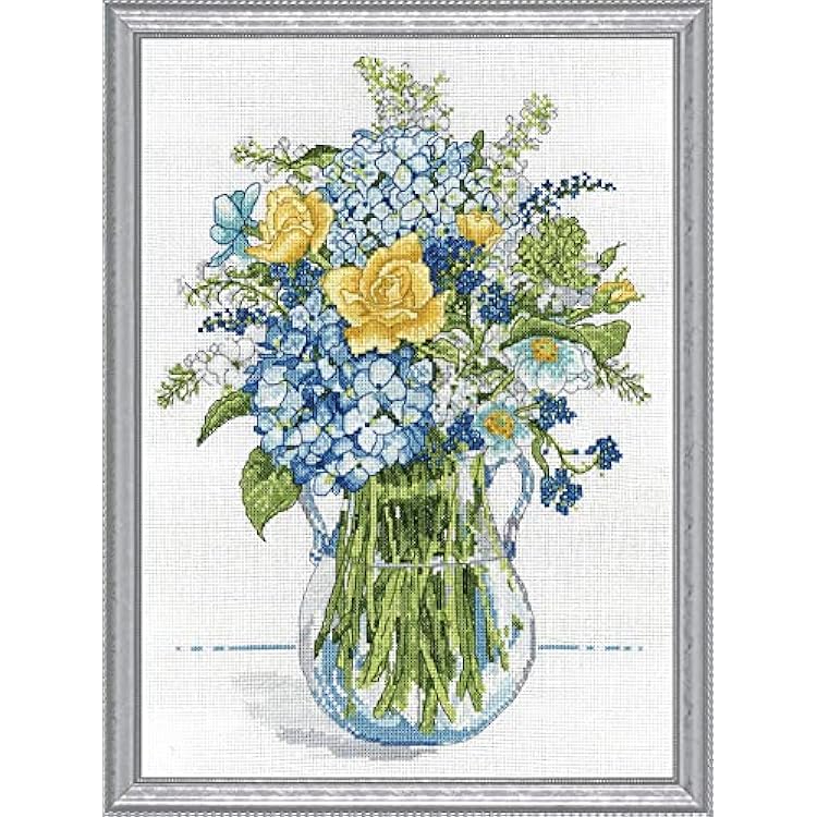 Tobin 2866 14 Count Blue & Yellow Floral Counted Cross Stitch Kit, 10 by 14, Multicolor