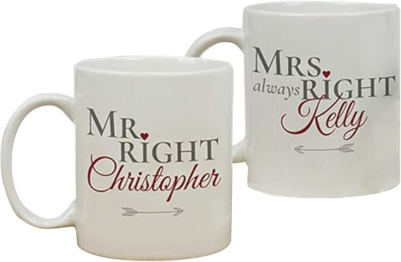 GiftsForYouNow Personalized Mr. Right and Mrs. Always Right Ceramic Mug Set of 2, 11 oz.
