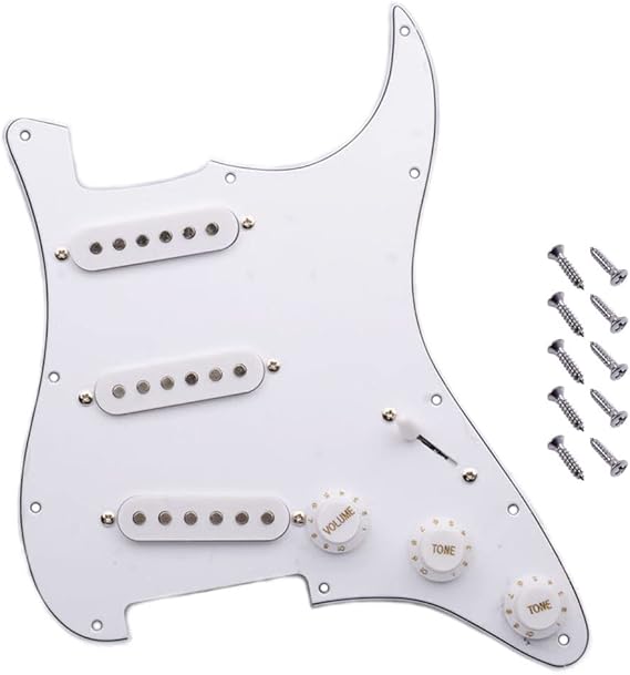 Jiayouy 3-ply White SSS 3-Ply Loaded Prewired Pickguard Backplate with Single Coil Pickups Set fits for Vintage Strat Stratocaster Style Electric Guitars Parts