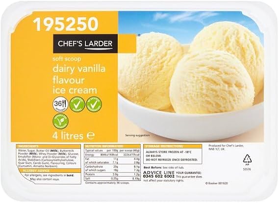 Chef's Larder Dairy Vanilla Flavour Ice Cream 4 Litres | Case of 6