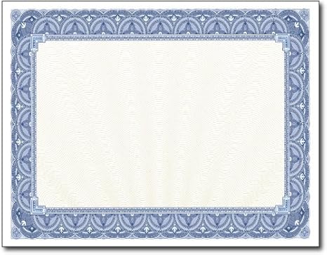 Blue Border Blank Certificate Paper - 500 Sheets 8.5" x 11" 28lb Bond - Gold Wave Design Bulk Certificate Paper for Printing Classroom Awards - Printable School Certificates for Certficate Holders