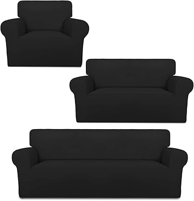 PureFit Chair Loveseat Sofa Slipcover Bundles Fleece Black Couch Cover