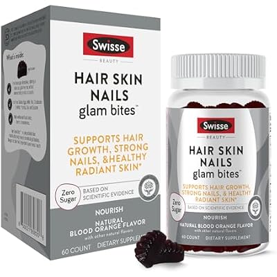 Swisse Hair Skin Nails Glam Bites Biotin, Bamboo & Blood Orange Supports Hair Growth, Stronger Nails & Radiant Skin Zero Sugar Gummies for Adults Natural Blood Orange Flavor, 60 Count