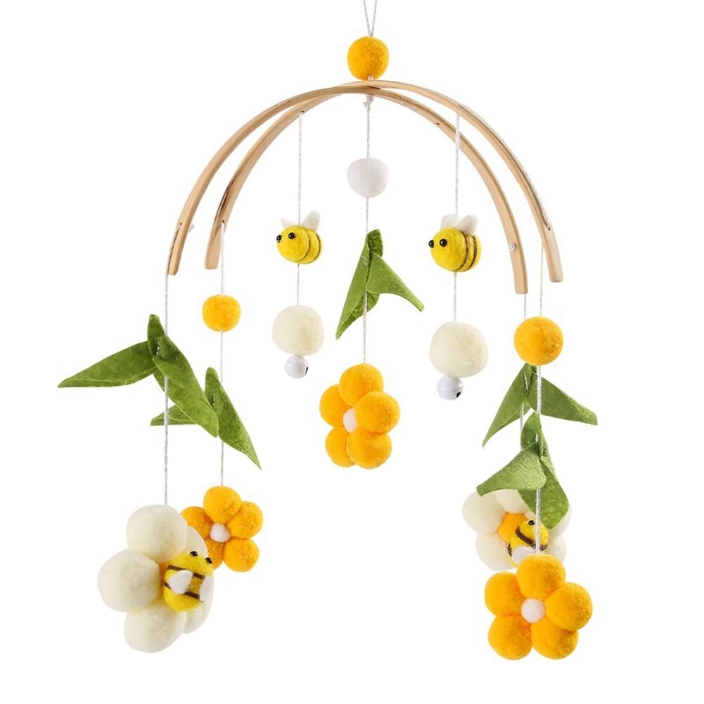 Baby Crib Mobile Baby Wind Chime with Bells - Cute Bees Flowers Leaves Felt Ornaments Decorative Baby Nursery Mobiles Kids Room Decor Infant Toy