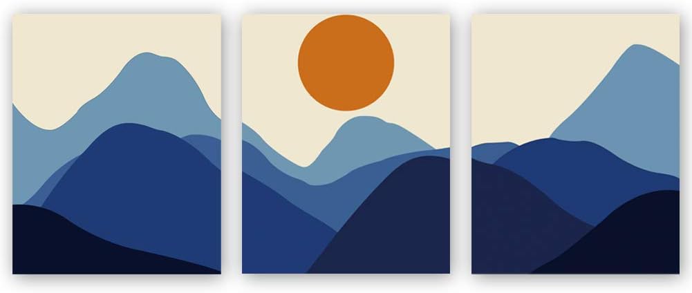 CHDITB Unframed Abstract Sunrise Art Print Modern Mid Century Canvas Art Poster,Set of 3（8’’x10’’）Rolling Mountains Art Painting，Landscape Art For Living Room Wall Decor