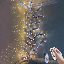 Blue Cherry Enchanted Willow Vine Lights,4FT 48 LED Cherry Blossom Lights with Remote Timer,8 Lighting Modes,LED Tree Branch Light for Wall,Cherry Blossom Wall Decor for Bedroom Living Room Windows