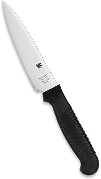 Spyderco Lightweight Kitchen Utility Knife with 4.5" MBS-26 Stainless Steel Blade and Black Polypropylene Plastic Handle - PlainEdge - K05PBK