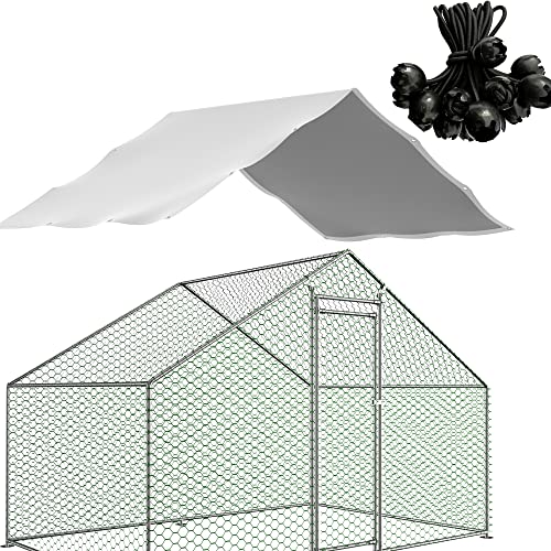 Outdoor Metal Chicken Coop Cover with 22 pcs Ball Bungee Cords, for Large Walk-in Chicken Run Pen, Waterproof, Fence Chicken Cages Cover, 11Lx6.33W Only Cover, Frame Not Included 1 Pack