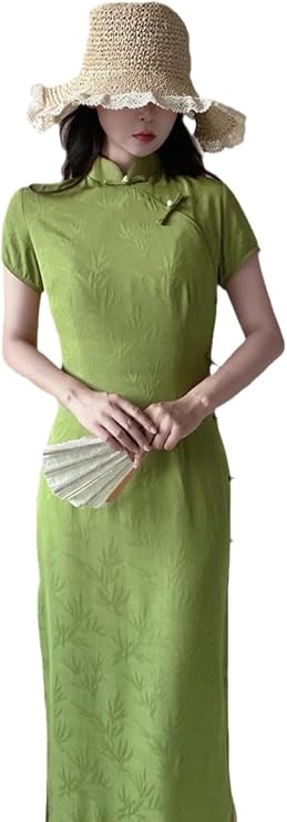 SWEPER Womens Chinese Dress - Elegant Lace Cheongsam Women Short Sleeve Traditional Vintage Dress Show Costumes Slim