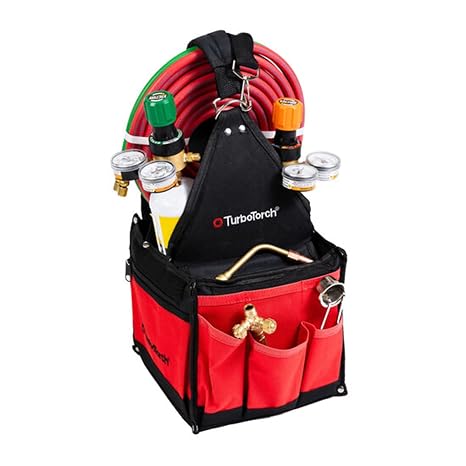 TurboTorch 0384-2720 TurboTote Portable Welding & Brazing Kit for MAP-PRO & Oxygen Professional HVAC & Plumbing Torch Set with Heavy-Duty Bag, J-28 Torch Handle, Regulators, Hose & Tips