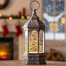 Lighted Christmas Tree Cardinal Music Snow Globe Water Lantern with Swirling Glitter Decoration for Christmas Home, Living Room, Battery Operated or USB Powered for Christmas Decoration