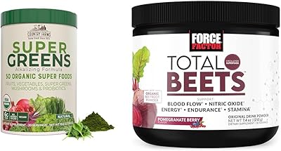 COUNTRY FARMS Super Greens Drink Mix with Beets Powder - 50 Organic Superfoods, Fruits & Vegetables Blend with Nitrates for Circulation, 30 Servings