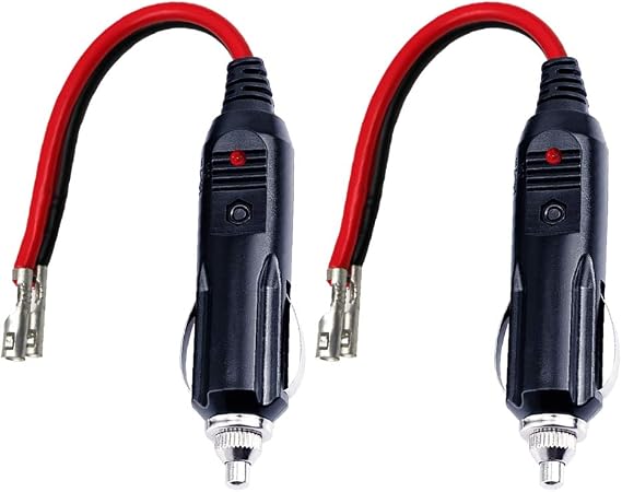Replacement Cigarette Lighter Plug - 12 Volt Male Cigar Plug with Leads Car Adapter Dc Battery Charger Connectors 12V Power Supply for Auto Accessories with LED Lights 15A