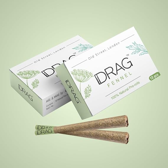Drag Fennel, 10x2 Refreshing and Sweet Herbal smokes (1 1/4 size), Blend of Baby Mugwort Leaves, Himalayan Sage and Fennel seeds, Nicotine Free, Tobacco Free, Relieve stress and Enhance your mood