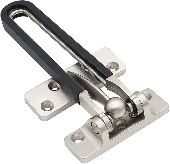 Home Security Door Lock Latch Guard Clasp Home Reinforcement Lock for Swing-in Doors Hotel Door Latches Anti-Theft Buckle (1, Silver)