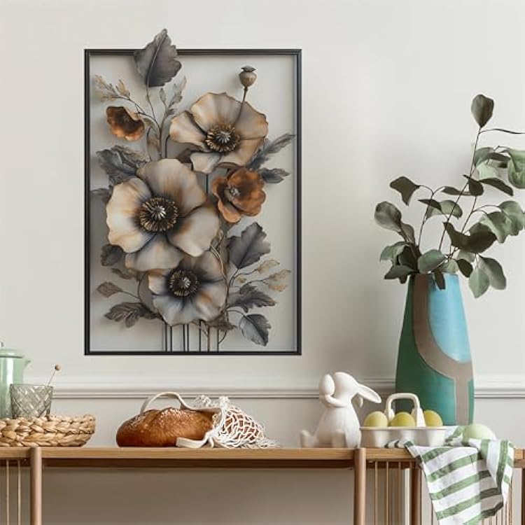 Poppy Fake Flower Wall Stickers, sacinora 3D Floral Art Wall Decals Removable Vinyl Peel and Stick for Living Room Bedroom Bathroom Sofa TV Background Home Decorations