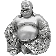 Bellaa 25761 Happy Laughing Buddha Hotei Feng Shui for Money Wealths Zen Chinese Buddhist Monk Budai Luck Happiness Budaishi Silver 6 Inches