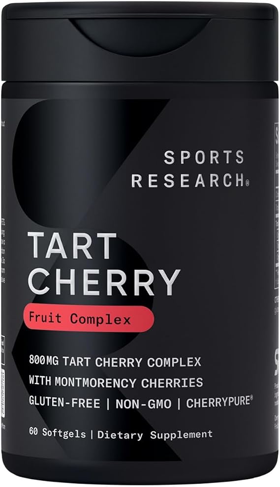 Sports Research Tart Cherry Fruit Complex 800mg, 60 Softgels | Made from Montmorency Tart Cherries | Non-GMO, Gluten Free, 60 Servings