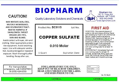 Copper Sulfate 0.010 M Solution | 1 Quart (950 mL)